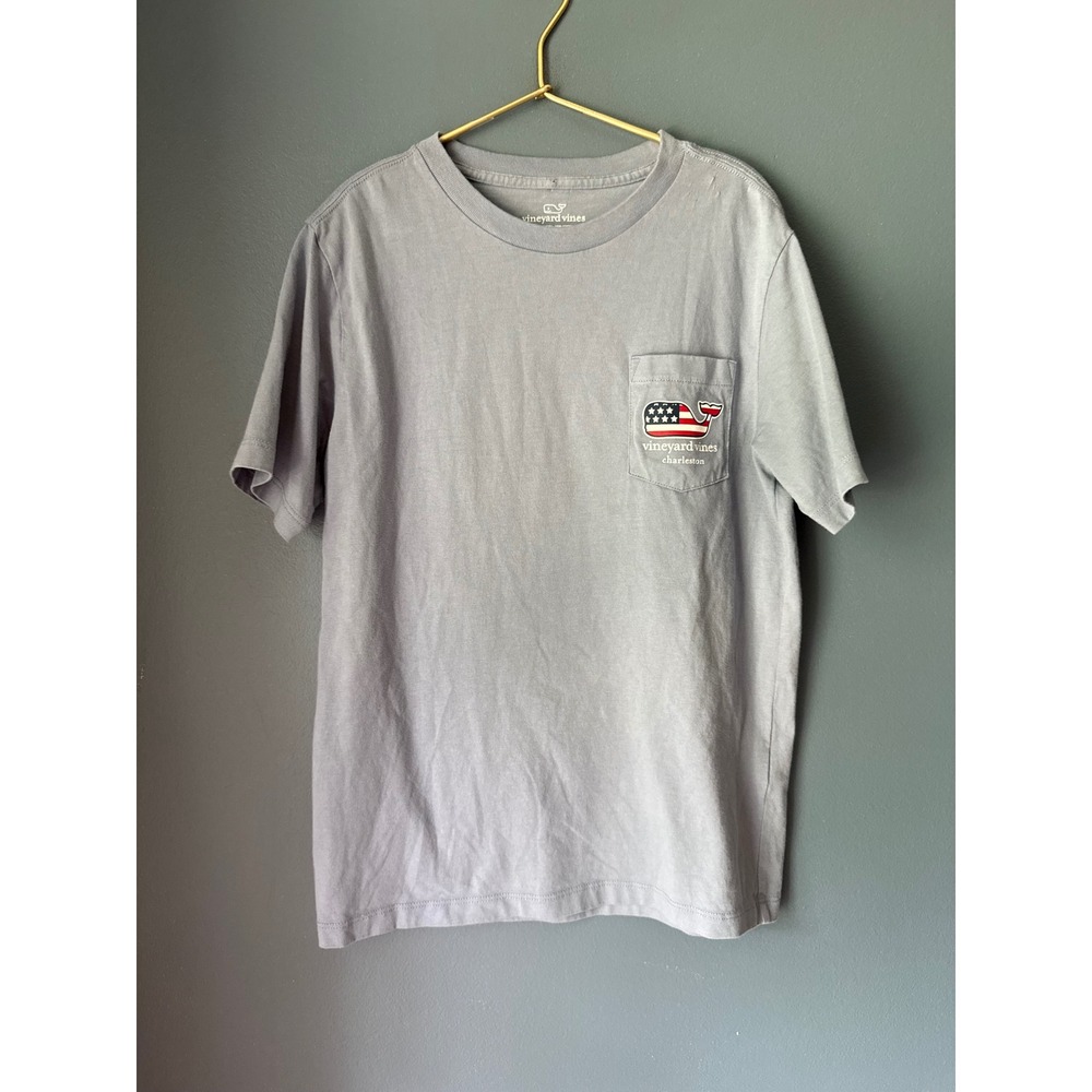 Vineyard Vines Boys Charleston American Flag Jeep Pocket T-Shirt Blue Gray